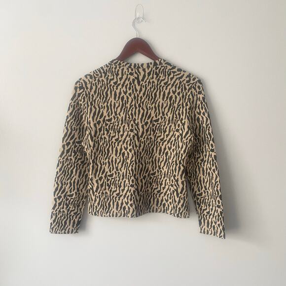 Theory Leopard Jacquard Fitted Cardigan in Cotton Dark Ecru Black Bristol Small - Picture 5 of 7